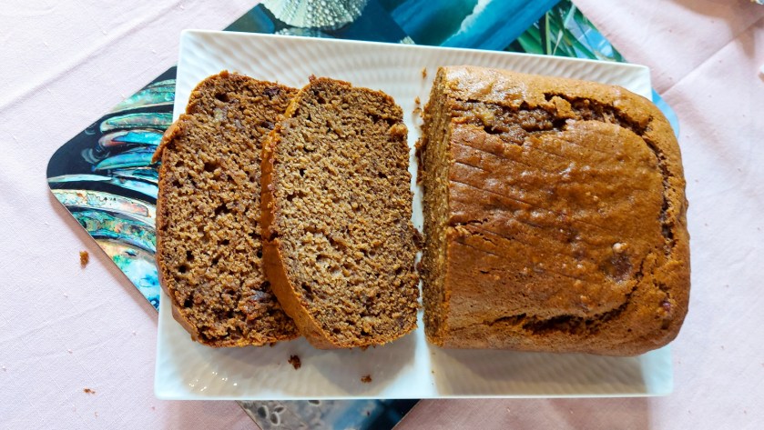 A loaf of sticky banana gingerbread